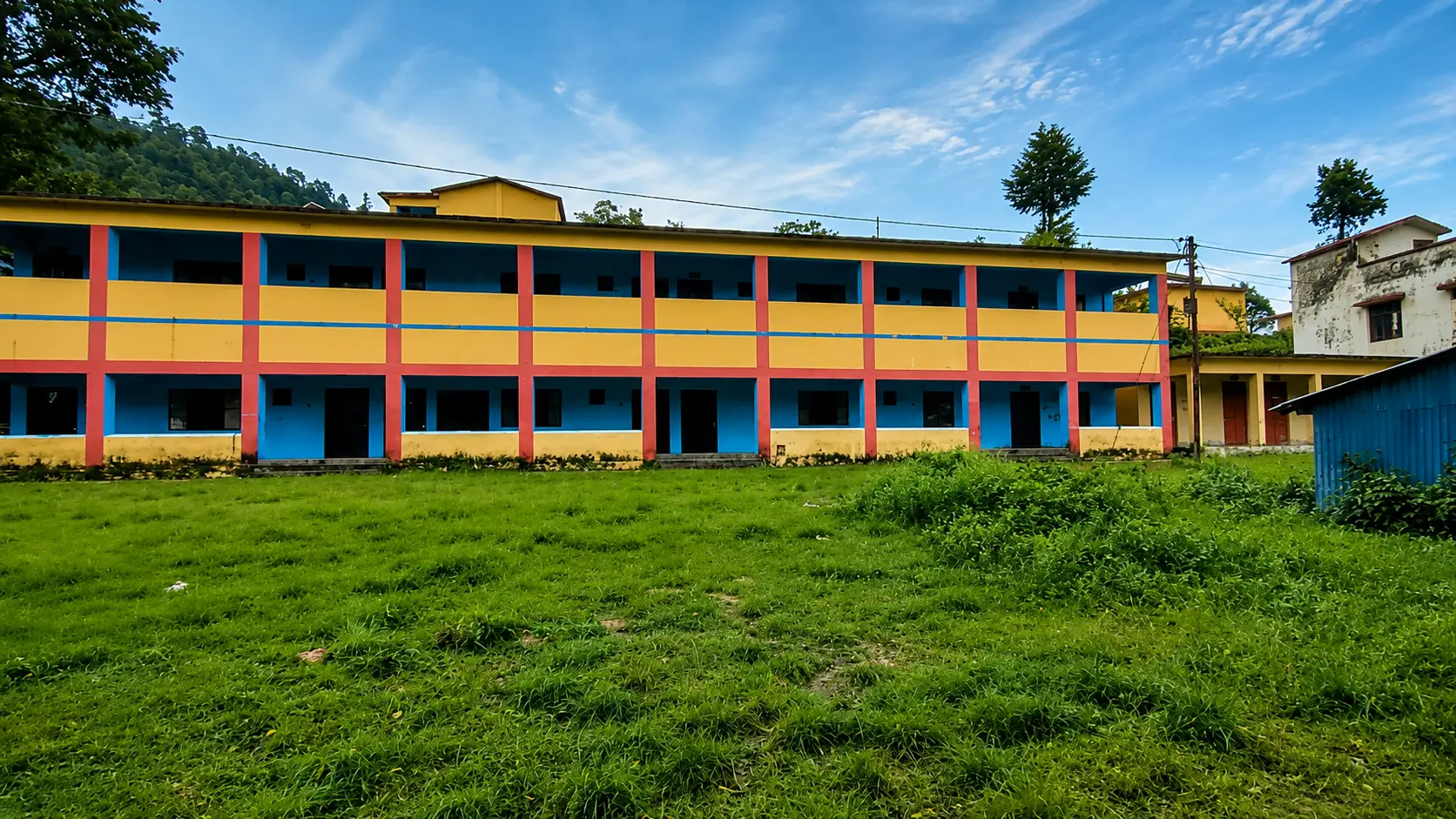The classroom block and the playing field at Ramashram